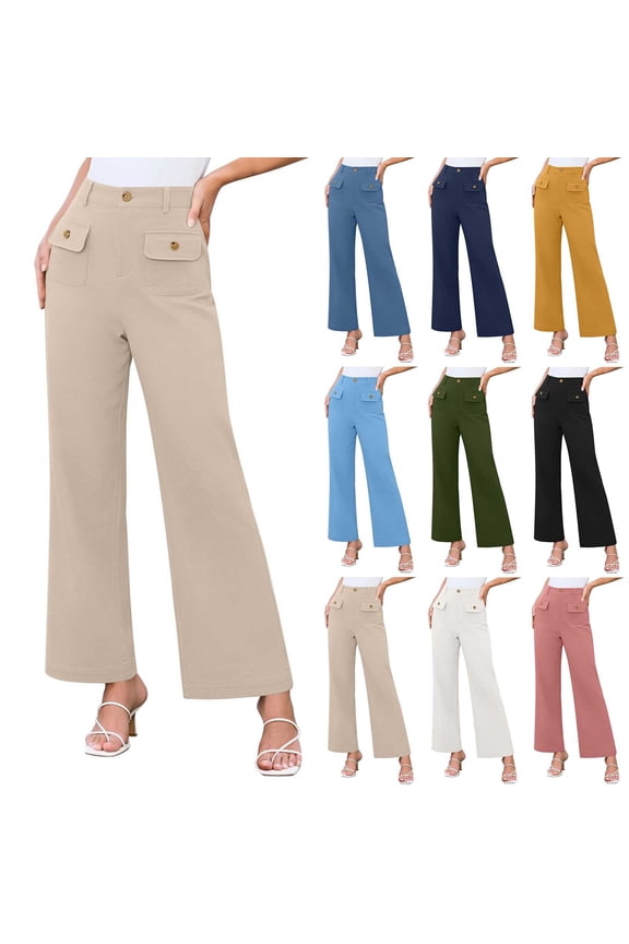 Dress Pants for Women Stretchy High Waist Pants Summer Casual Wide Leg Trousers Business Work Pant with Pockets