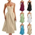 thumbnail image 1 of RongHuan Dress for Women Formal Spaghetti Strap Bustier Midi Dresses Flowy Pleated Hem Corset Sundress, 1 of 9