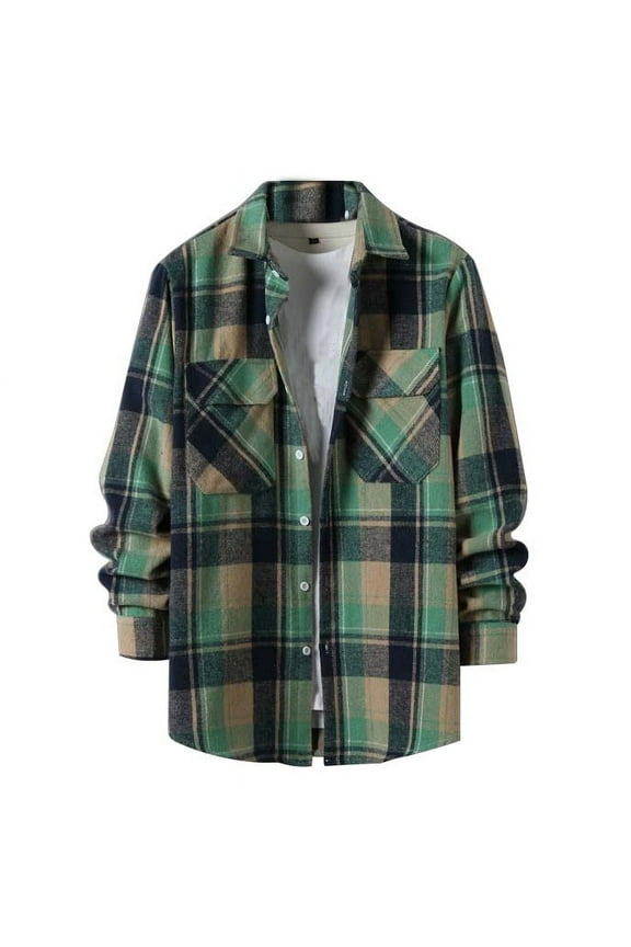 Flannel Plaid Shirt for Men Lightweight Fall Winter Lapel Jacket Button Down Cardigan Outerwear Casual Long Sleeve Tops