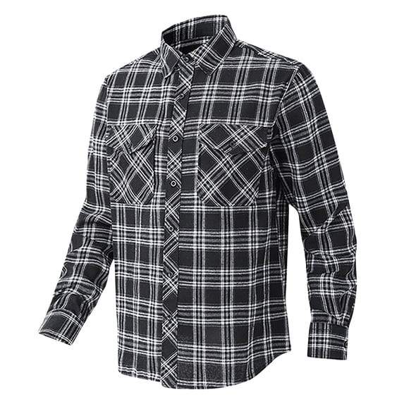 RongHuan Flannel Shirts for Men Casual Button Down Plaid Shirt Outdoor Lapel Overshirt with Flap Pockets Vintage Long Sleeve Tops