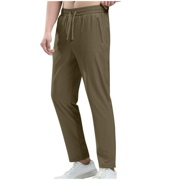 RongHuan Hiking Pants Men Lightweight Breathable Stretch Workout Pants Regular Fit Elastic Waist Athletic Pants Soild Color Jogging Pants with Drawstring