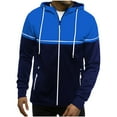 thumbnail image 1 of RongHuan Hoodies for Men Lightweight Zip Up Jackets Color Block Long Sleeve Sweatshirt Fall Winter Fashion Coat with Drawstring, 1 of 5