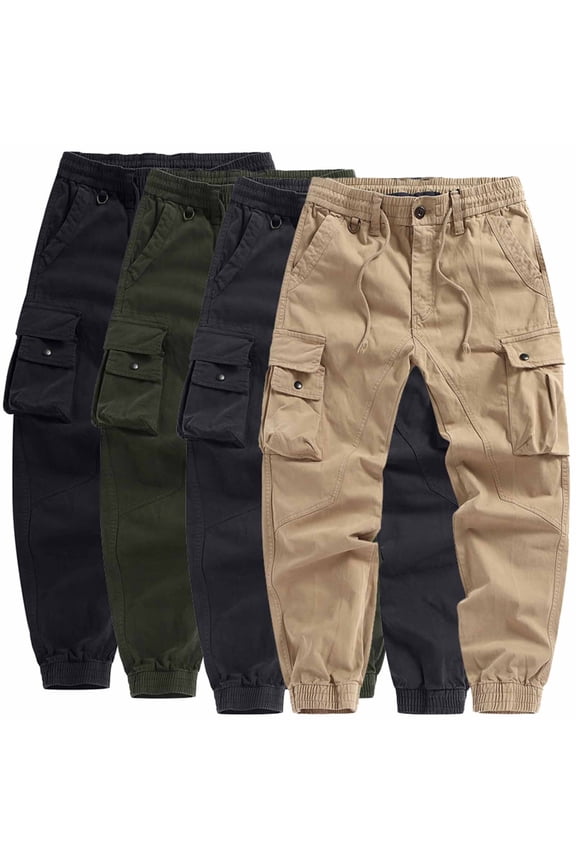Jogger Pants for Mens Fashion Elastic Waist Cargo Pant Solid Color Tapered Pants Casual Trouser with Drawstring