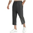 thumbnail image 1 of RongHuan Men Lightweight Cropped Pants Casual Elastic Waist Jogger Pants Fashion Outdoor Sweatpants Solid Color Beach Pants, 1 of 7