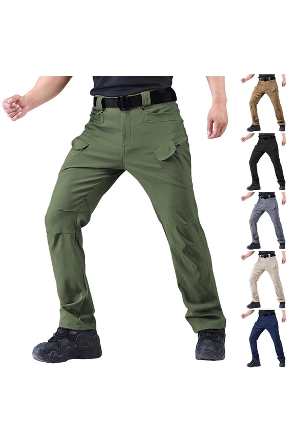Men's Big and Tall Cargo Pants Stretch Elastic Waist Trousers Outdoor Hiking Pants Solid Color Track Pants