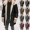 thumbnail image 1 of RongHuan Men's Big and Tall Faux Leather Coat Fleece Sherpa Lined Warm Trench Coats Winter Faux Fur Collar Jacket Thickened Long Sleeve Outwear, 1 of 8