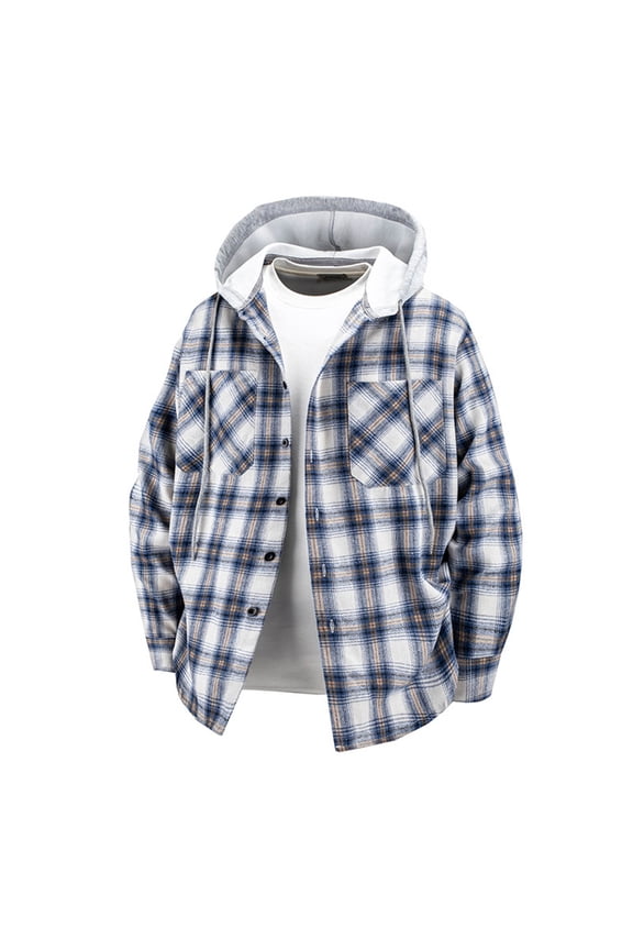 Men's Big and Tall Flannel Hoodie Shirts Casual Button Down Plaid Shirt Jackets for Men Long Sleeve Hooded Coats with Pocket