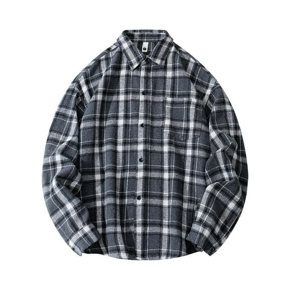 RongHuan Men's Big and Tall Flannel Shirts Casual Button Down Plaid Shirt Jacket Oversize Long Sleeve Fleece Tshirt