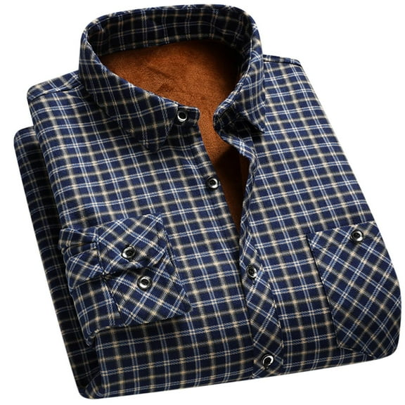 RongHuan Men's Big and Tall Fleece Lined Plaid Shirt Winter Warm Long Sleeve Dress Shirts Regular Fit Business Office Tshirt