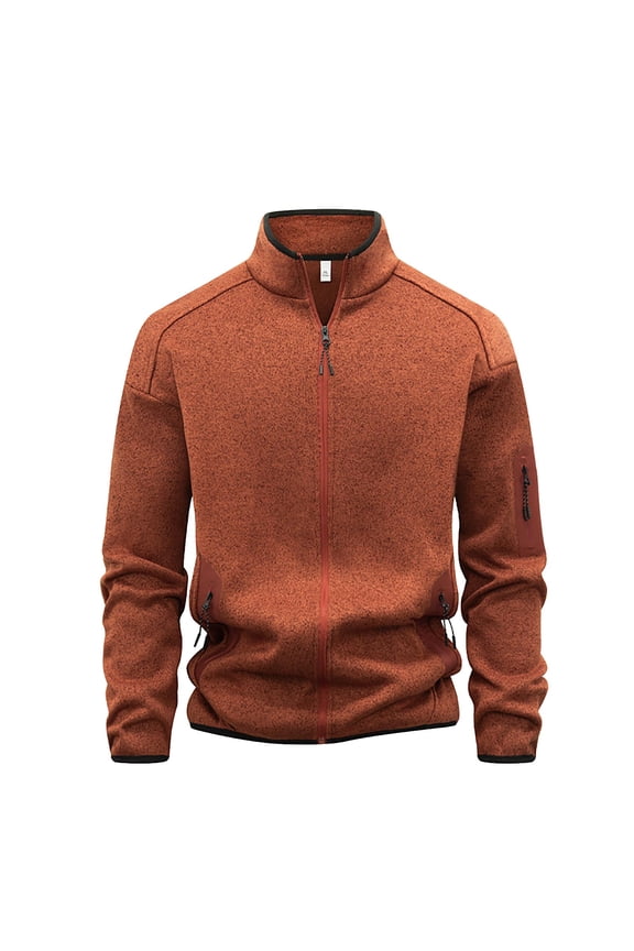 Men's Big and Tall Jacket Casual Full Zip Jackets Long Sleeve Stand Collar Coat Soild Color Outwear with Pockets