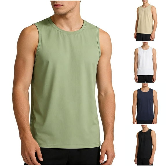 RongHuan Men's Big and Tall Tank Tops Outdoor Workout Tshirt Casual Sleeveless Shirts Solid Color Muscle Tees