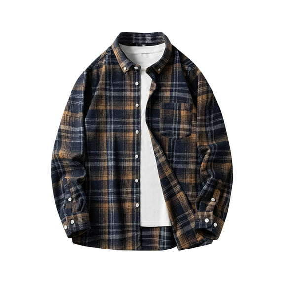 RongHuan Men's Big and Tall Work Shirts Fashion Long Sleeves Plaid Shirts Casual Button Down Tshirt Trendy Western Shirts with Pockets