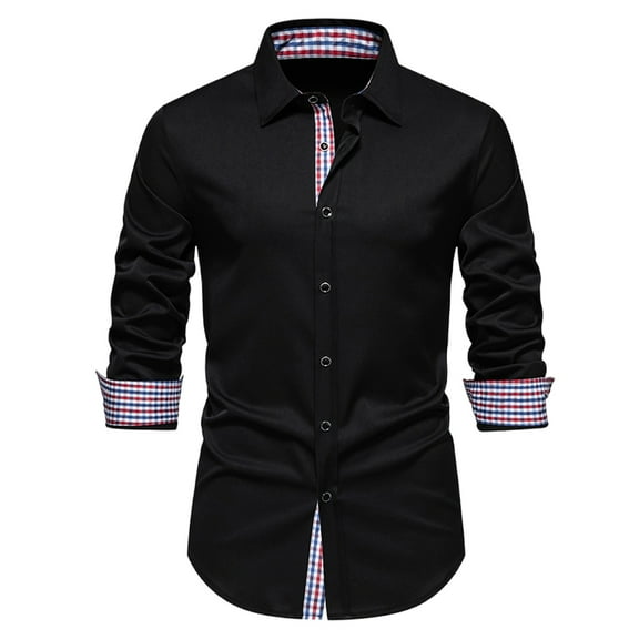 RongHuan Men's Dress Shirt Long Sleeve Casual Button Down Shirts Regular Fit Plaid Shirt for Business Party
