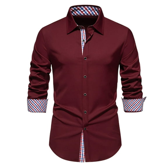 RongHuan Men's Dress Shirt Long Sleeve Casual Button Down Shirts Regular Fit Plaid Shirt for Business Party