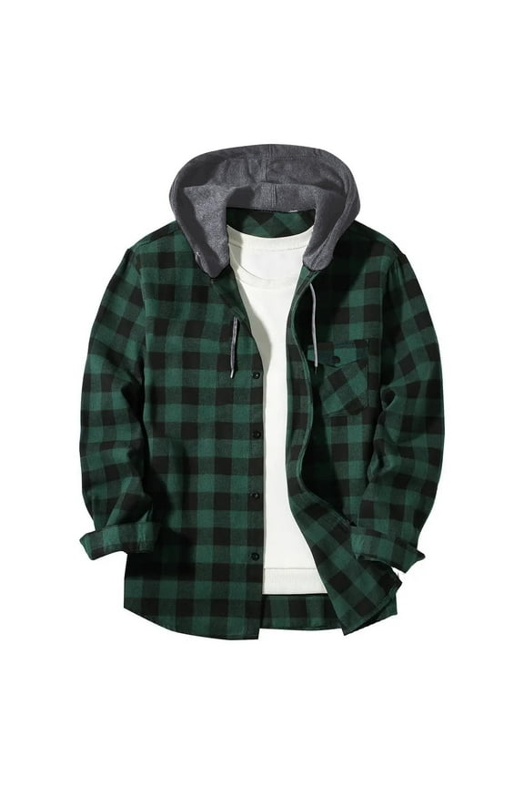 Hoodies for Mens Casual Button Down Plaid Shirt Jackets Lightweight Winter Flannel Long Sleeve Hooded Shirts