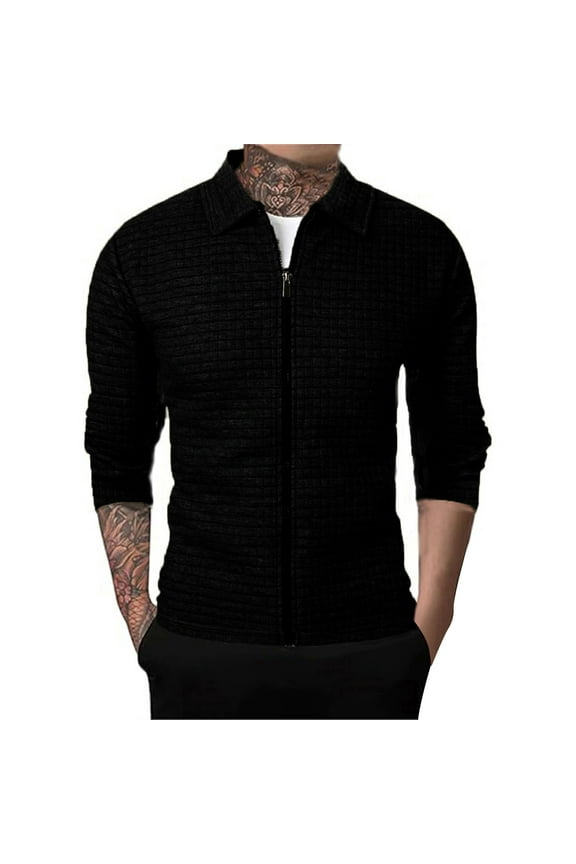 Men's Lightweight Varsity Jacket Spring Casual Stylish Bomber Jacket Waffle Zip Up Coat with Pockets