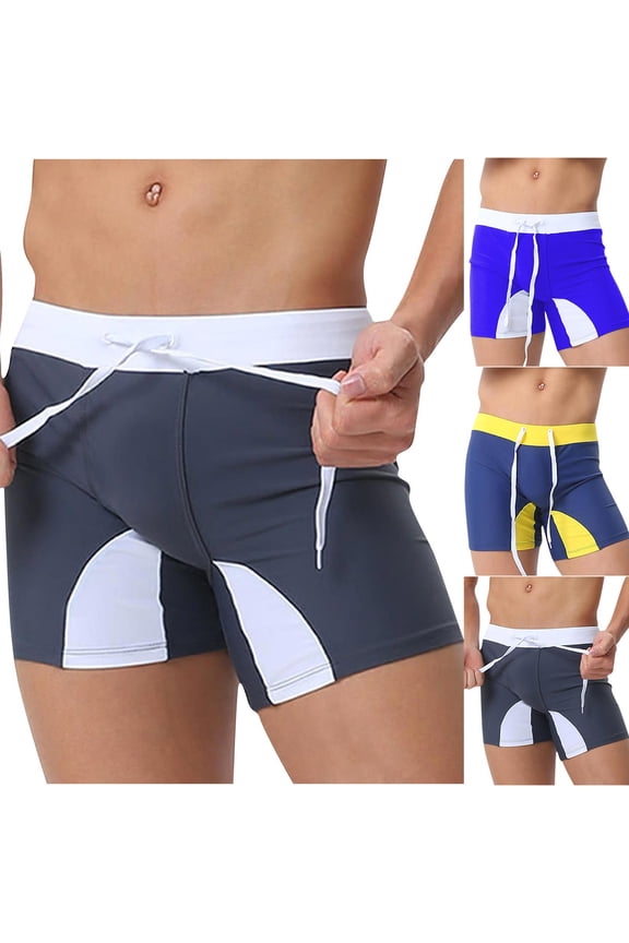 Men's Low Wasit Swim Trunks Training Racing Swim Jammers Square Leg Quick Dry Swimsuit Surfing Bathing Suits Gray XL