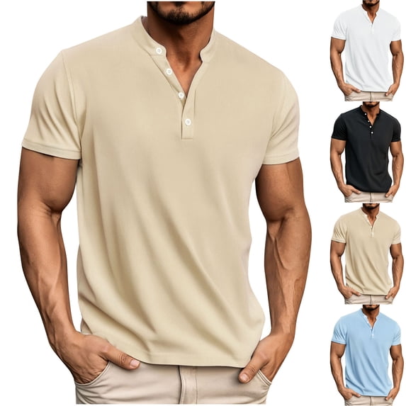 RongHuan Men's Muscle T-Shirt Lightweight Crewneck Tshirt Gym Workout Athletic Tops Short Sleeve Henley Shirts