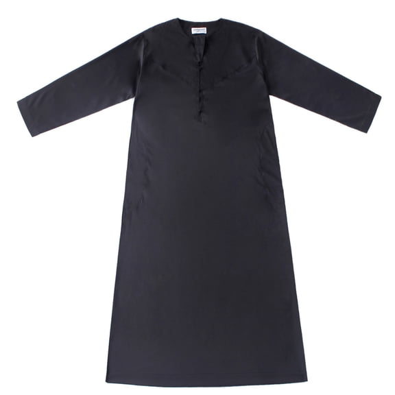 RongHuan Men's Muslim Clothes Casual Crew Neck Long Sleeve Robe Soild Color Kaftan Long Gown