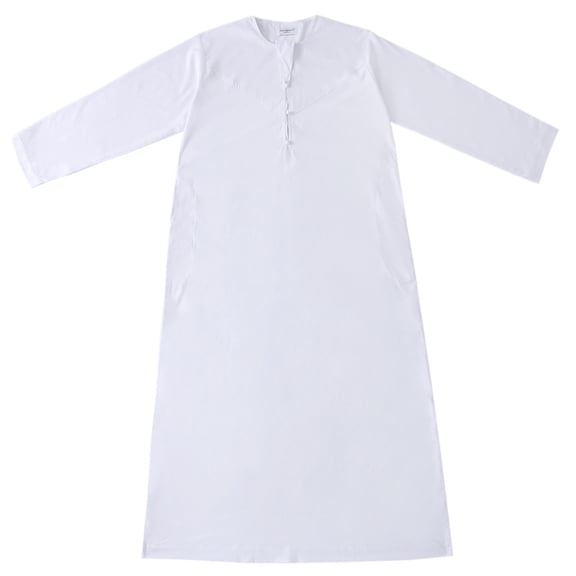 RongHuan Men's Muslim Clothes Casual Crew Neck Long Sleeve Robe Soild Color Kaftan Long Gown