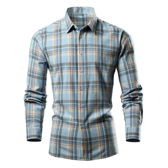 RongHuan Men's Plaid Dress Shirts Lightweight Long Sleeve Button Down Shirt Classic Fit Lapel Business Tshirt Fall and Winter