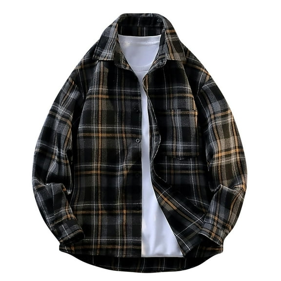 RongHuan Men's Plaid Flannel Shirts Big and Tall Vintage Long Sleeve Shirt Relaxed Fit Button Down Shirt Jacket with Pocket