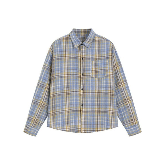 RongHuan Men's Plaid Shirt Flannel Casual Button Downs Tshirt Long Sleeve Turndown Shirts Loose Work T-Shirt