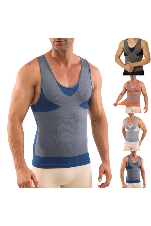 Men's Shapewear Vest Tummy Control Sleeveless Shirt Color Block Muscle Tank Tops Slim Fit Workout Top
