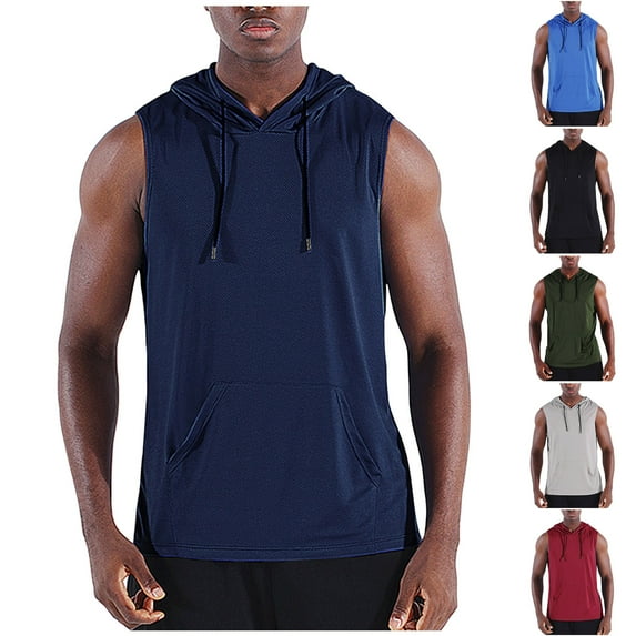RongHuan Men's Sleeveless Shirts Lightweight Workout Tank Tops Casual Summer Bodybuilding T-Shirt Hooded Beach Shirt