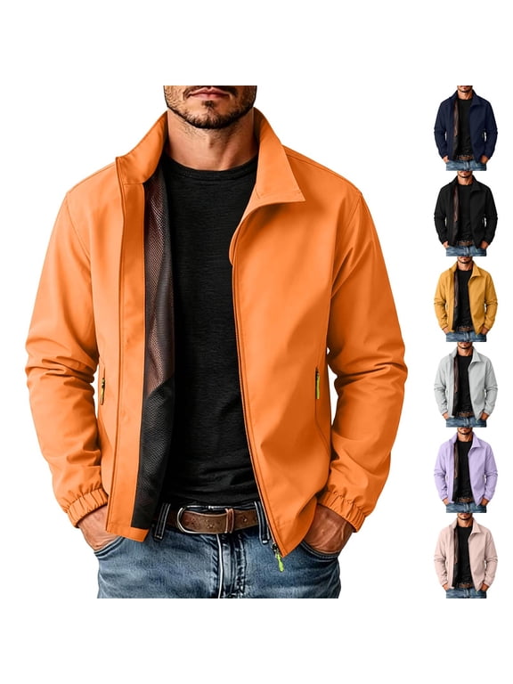 Men's Softshell Jacket Big and Tall Full Zip Windproof Jackets Fashion Long Sleeve Coat for Travel and Outdoor