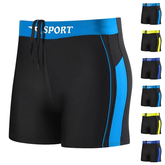 RongHuan Men's Square Leg Swim Jammers Quick Dry Athletic Brief Swimsuit Fashion Color Block Swimming Shorts Sky Blue Free Size