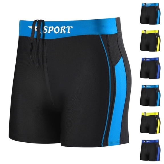 RongHuan Men's Square Leg Swim Jammers Quick Dry Athletic Brief Swimsuit Fashion Color Block Swimming Shorts Sky Blue Free Size