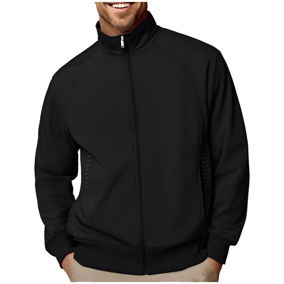 RongHuan Men's Stand Collar Jackets Big and Tall Full Zip Sweatshirt Fashion Soild Color Sweatshirts Outdoor Casual Long Sleeve Coat