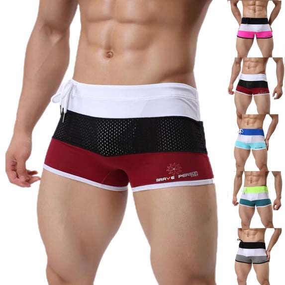 RongHuan Men's Swim Brief Square Leg Swimwear Bathing Suits Fashion Color Block Swimming Shorts Casual Swim Trunks Blue S