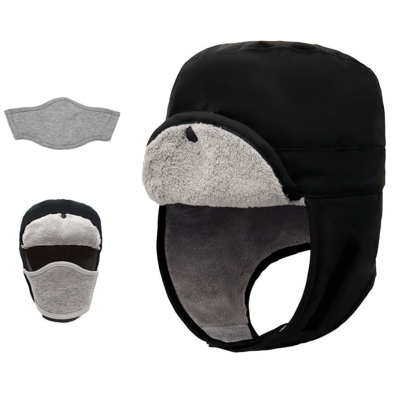 RongHuan Men's Trapper Hat Fleece Lined Winter Warm Hats Outdoor Thermal Waterproof Cap with Faux Fur