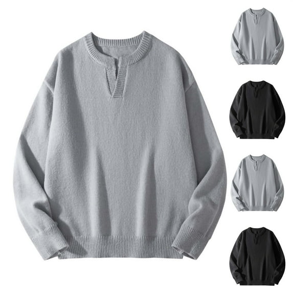 RongHuan Men's V Neck Sweater Thermal Long Sleeve Pullover Casual Vintage Sweatshirt Solid Color Athletic Tops