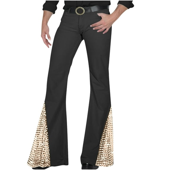RongHuan Men's Vintage Flared Pants Fashion Personality Sequin Pants Slim Fit Stretch Pants Classic Fit Button Bell Trousers