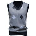thumbnail image 1 of RongHuan Mens Argyle Knitwear Vest V Neck Sleeveless Knitted Waistcoat Slim Fit Pullover Knitted Sweater, 1 of 8