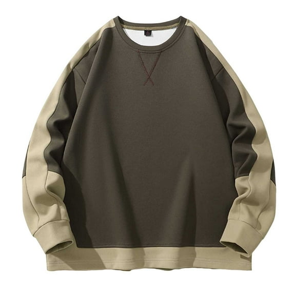 RongHuan Mens Big and Tall Color Block Sweatshirt Casual Crewneck Pullover Fashion Contrast Loose Fit Sweatshirts Soft Long Sleeve T-shirt