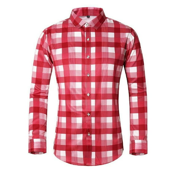 RongHuan Mens Big and Tall Dress Shirts Vintage Button Down Long Sleeve Shirt Classic Fit Plaid Business Casual Office Tshirt