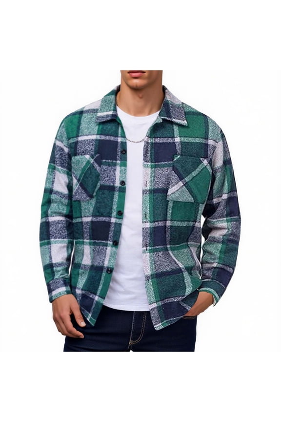 Mens Big and Tall Flannel Shirts Casual Button Down Plaid Shirt Jacket Long Sleeve Fleece Outerwear with Pockets