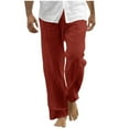 thumbnail image 1 of RongHuan Mens Big and Tall Linen Pants Lightweight Straight Leg Athletic Pants Casual Elastic Waist Jogger Sweatpants Baggy Vacation Beach Pants, 1 of 6