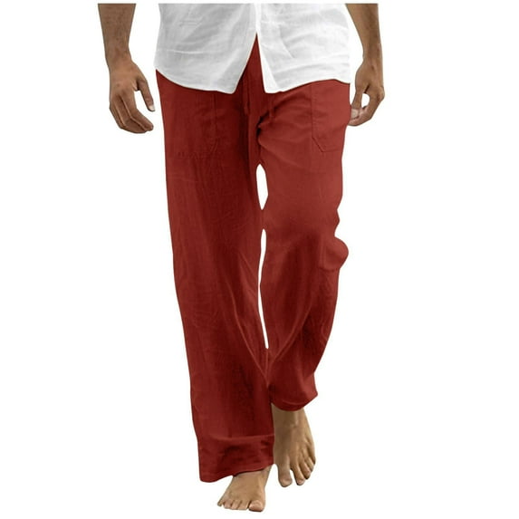 RongHuan Mens Big and Tall Linen Pants Lightweight Straight Leg Athletic Pants Casual Elastic Waist Jogger Sweatpants Baggy Vacation Beach Pants