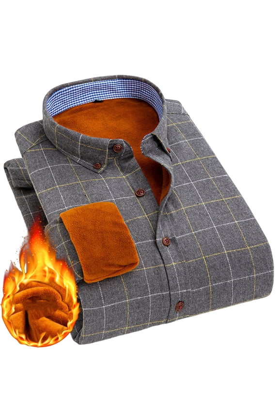 Mens Big and Tall Plaid Shirts Casual Fleece Lined Flannel Shirt Button Down Lapel Outwear Loose Fit Fall Winter Jacket