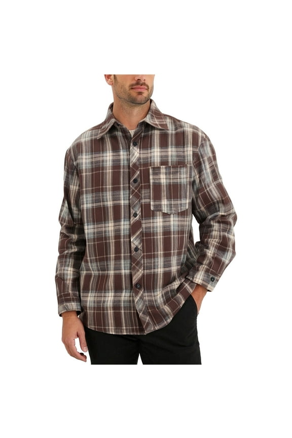 Mens Big and Tall Plaid Shirts Lightweight Long Sleeve Button Down Flannel Shirt Casual Regular Fit Shirt Jacket