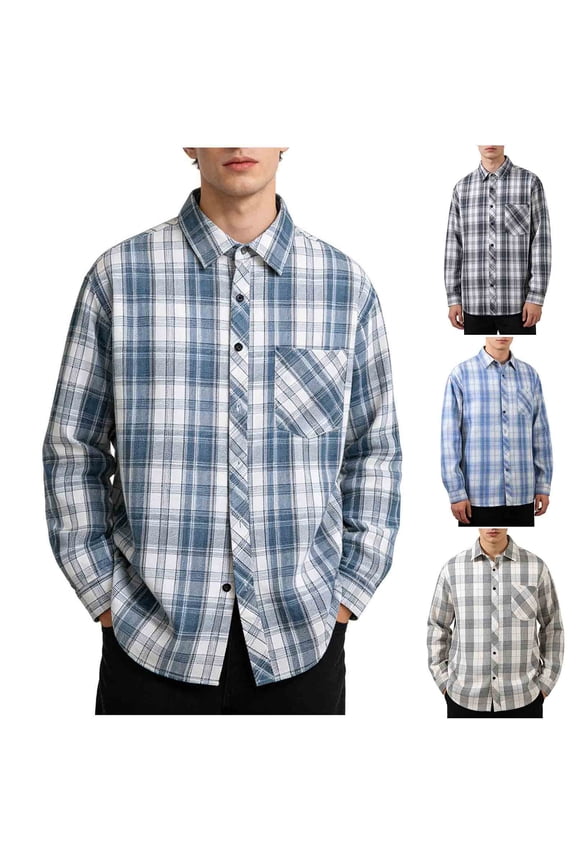 Mens Big and Tall Shirts Lightweight Long Sleeve Plaid Shirt Casual Button Down Shirt Jacket Lapel Tshirt with Pocket