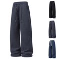 thumbnail image 1 of RongHuan Mens Big and Tall Wide Leg Pants Elastic Waist Drawstring Casual Pant Loose Trendy Long Trousers with Pockets, 1 of 8
