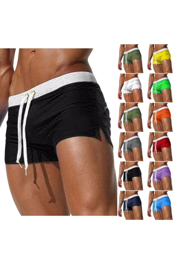Mens Briefs Drawstring Square Leg Swim Shorts Solid Color Swimsuit Athletic Bathing Suits Swimming Trunks Purple XXL