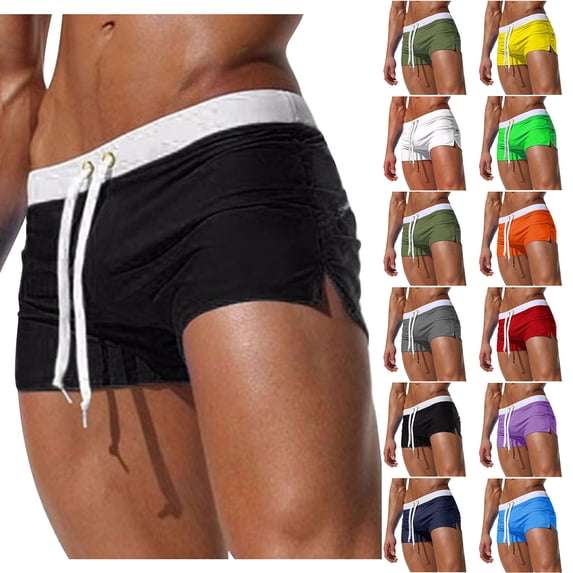 RongHuan Mens Briefs Drawstring Square Leg Swim Shorts Solid Color Swimsuit Athletic Bathing Suits Swimming Trunks Red XL