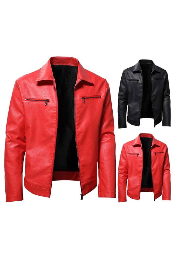Mens Casual Motorcycle Jacket Big and Tall Faux Leather Bomber Jackets Fall Winter Lapel Outwear Soild Color Zip Up Outerwear